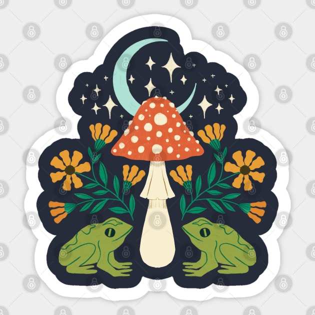 Moonlight Frogs and Mushroom Sticker by haleyum